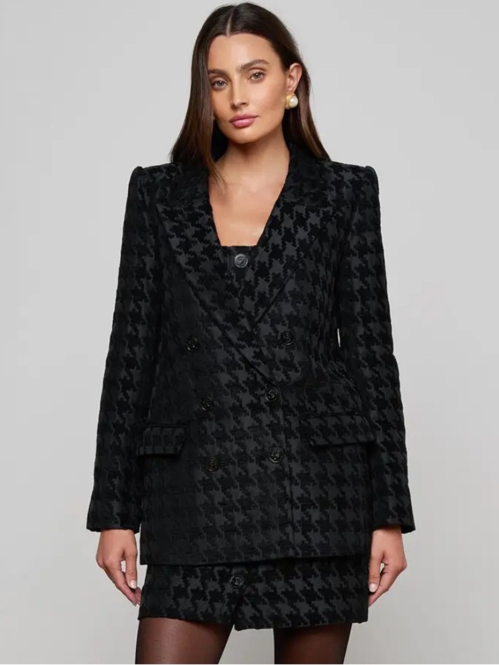 L’AGENCE Cambrie Oversized Houndstooth Blazer & Mireya Houndstooth Mini Skirt